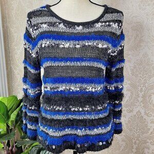 Ruby Rd Size Small Black/Blue/Gray/Silver Light Sweater Embellished Sparkle EUC